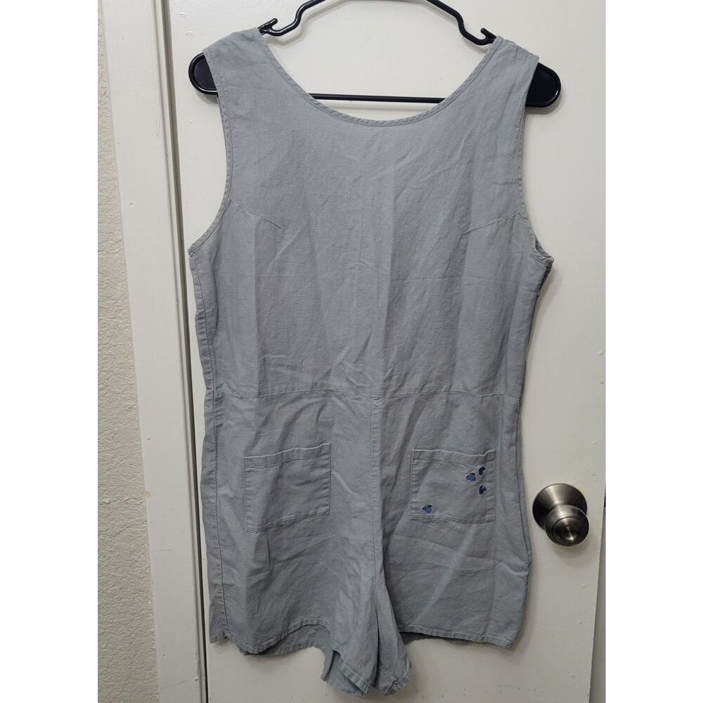Junk Food X Disney Gray Embroidered Mickey Mouse Linen Blend Shorts Romper Med